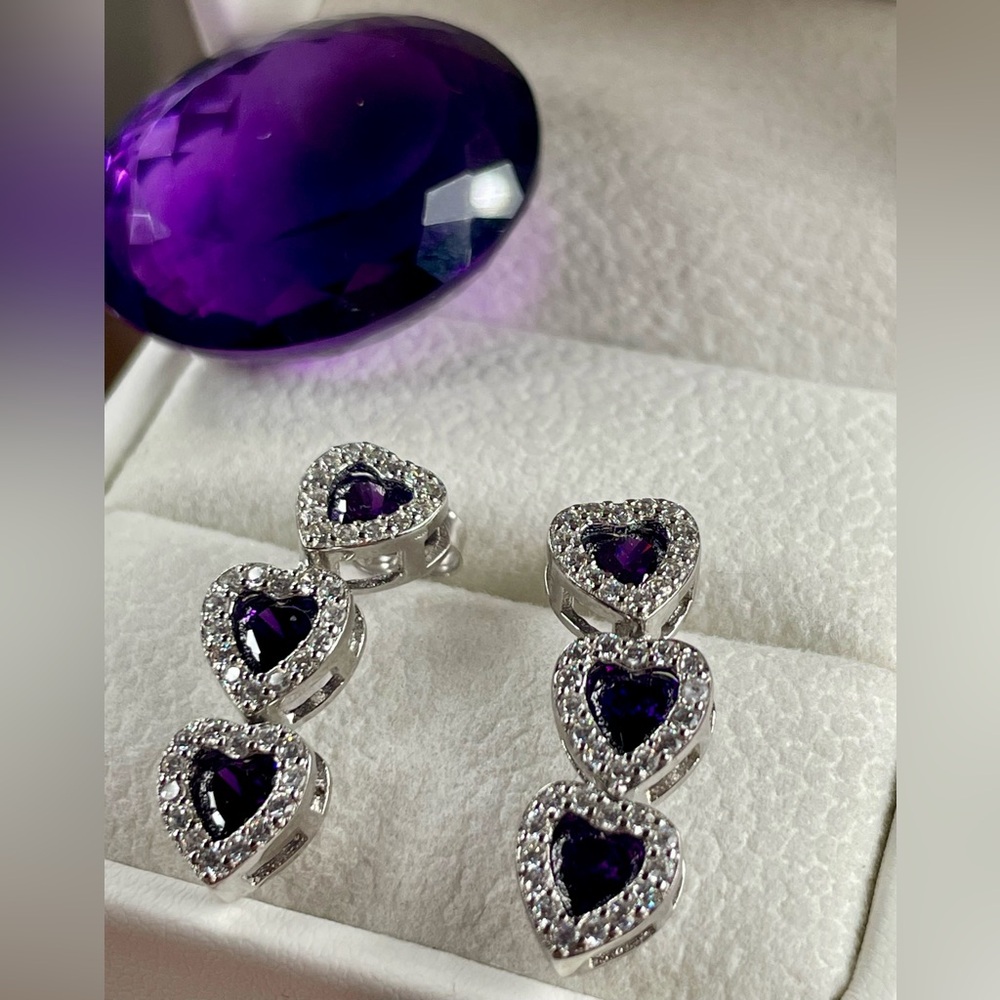 Amethyst Earrings Topaz Silver 925 Dangle Earrings - Picture 5 of 8